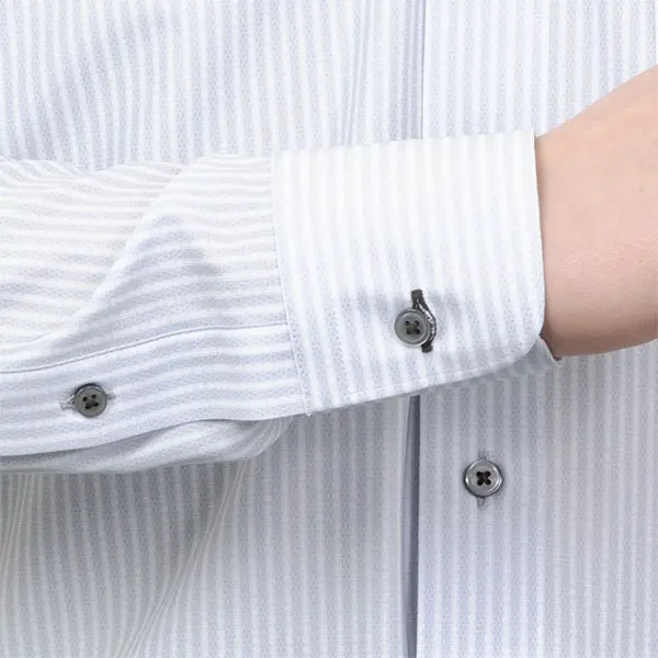 ニットシャツ(裄詰不可) スリムフィット ストライプ ブルー ニット