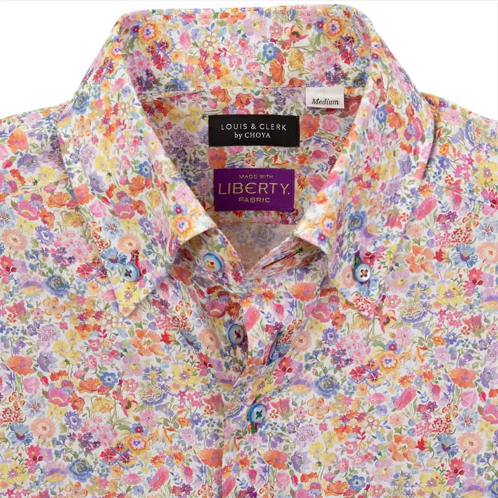 ワイシャツ 花柄 プリント 草木、ボタニカル ピンク LOUIS & CLERK
