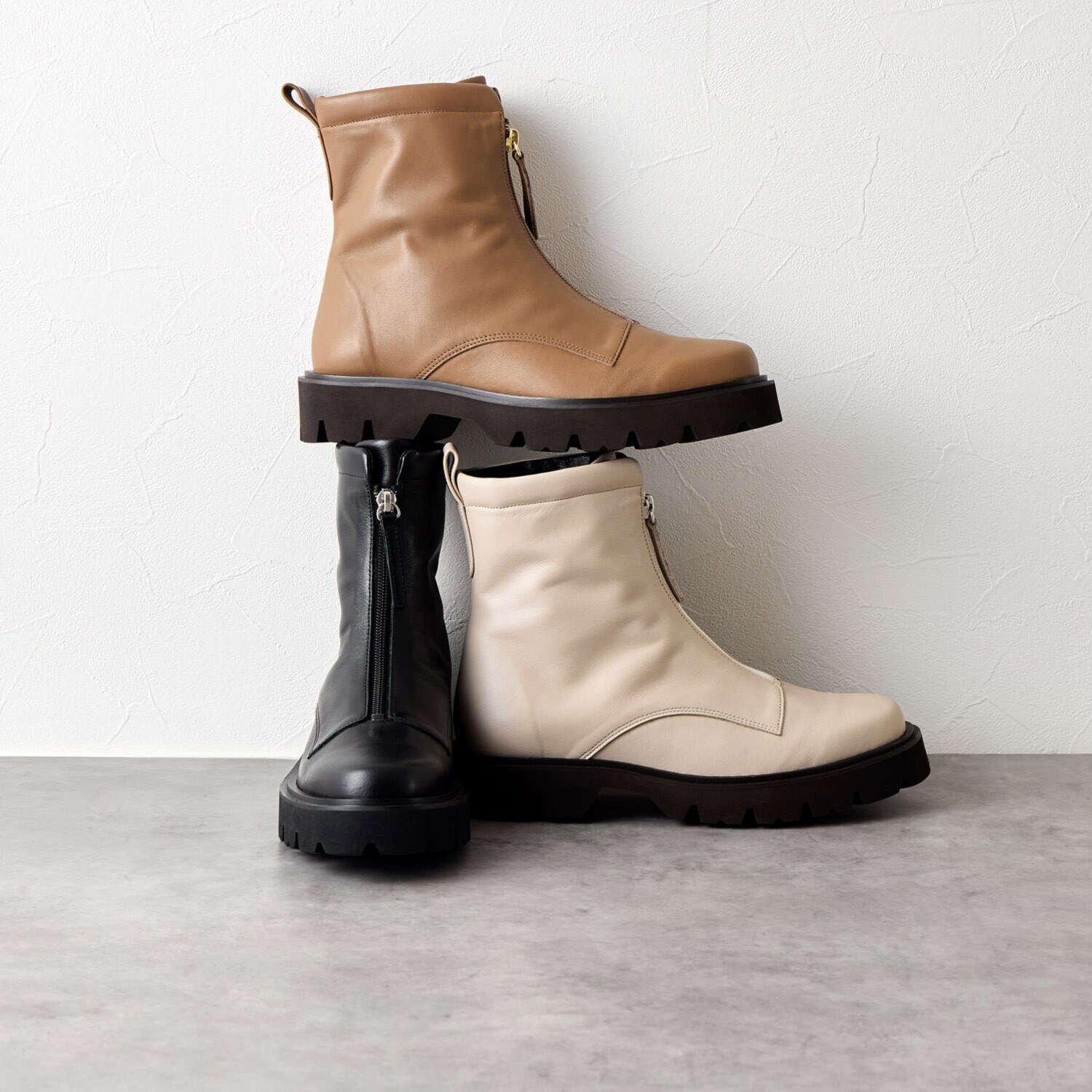 卑弥呼 日本製 はっ水牛革 フロントジップ ショートブーツ- ショップ