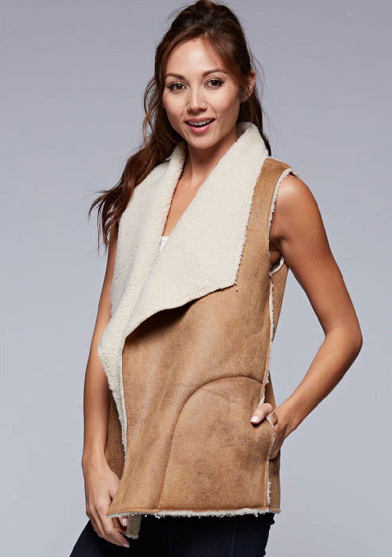 Camel Brown Bohemian Faux Suede Winter Vest | LOVESTITCH