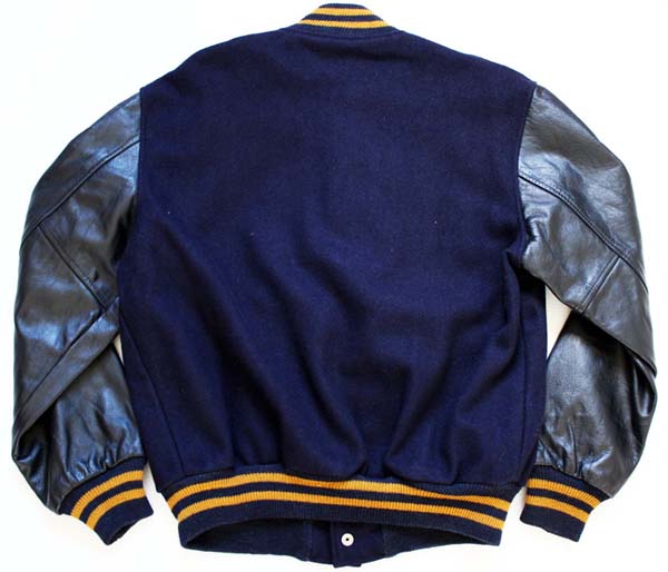 60s BUTWINバトウィン メルトン ウール 袖革スタジャン 紺×黒 42