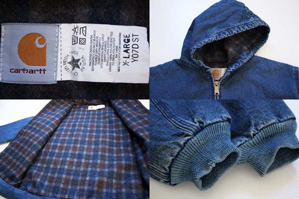 80s USA製 carharttカーハート チェックライナー デニム アクティブ