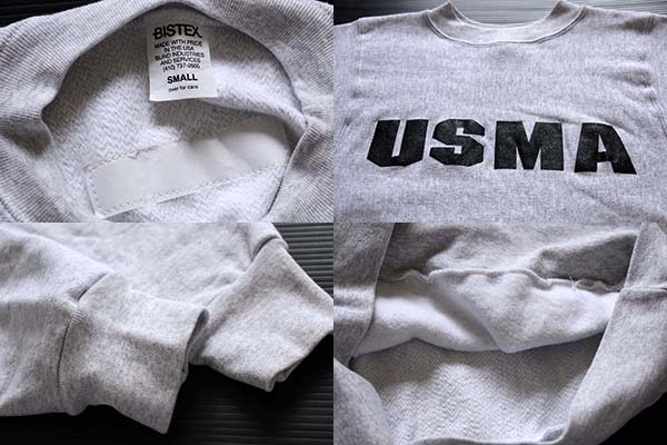 USA製 BISTEX USMA リバースウィーブ スウェット グレー S☆U.S.ARMY