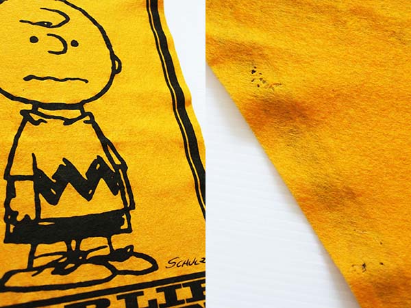 70s PEANUTS CHARLIE BROWNチャーリーブラウン フェルト ペナント 黄