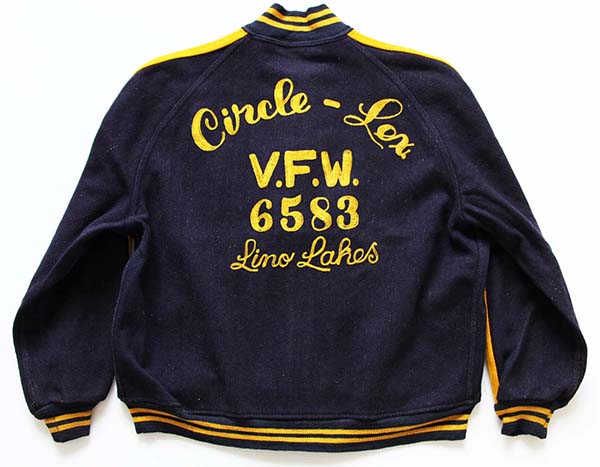 60s VFW チェーン刺繍 メルトン ウール ジップスタジャン L