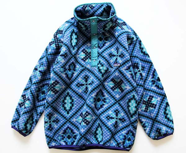 90s USA製 patagoniaパタゴニア モザイク 総柄 フリース スナップT XS
