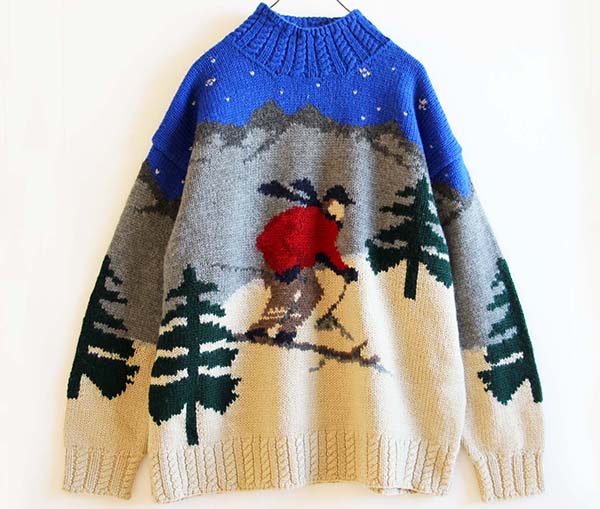 00s LAUREN ラルフローレン スキー柄 ウール ハンドニット セーター M