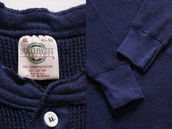 90s USA製 NORTHWEST TERRITORY ヘンリーネック サーマルシャツ 紺 XL