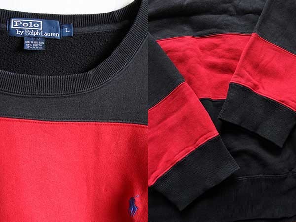 90s ポロ ラルフローレン 太ボーダー スウェット 赤×黒 L - Sixpacjoe