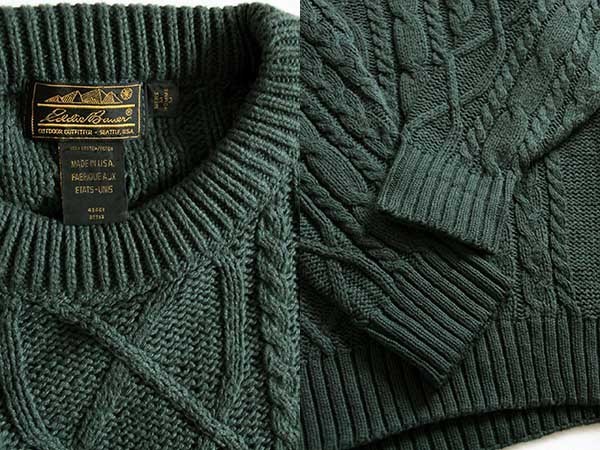 80s USA製 EddieBauerエディーバウアー ケーブル編み コットンニット