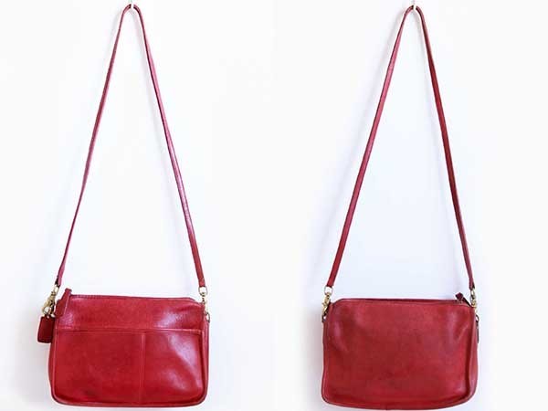 70s USA製 COACH オールド コーチ レザー ショルダーバッグ 赤☆9648