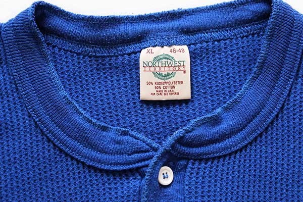 90s USA製 NORTHWEST TERRITORY ヘンリーネック サーマルシャツ 青 XL
