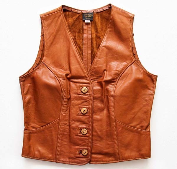 70s USA製 CHAMPLAIN LEATHER レザーベスト 茶 13 - Sixpacjoe Web Shop