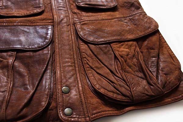 80s BANANA REPUBLICバナナリパブリック ラムレザー サファリベスト