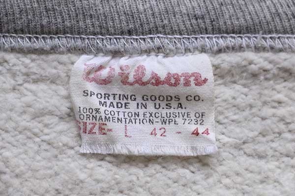 50s USA製 Wilsonウィルソン 無地 前V コットン スウェット 杢グレー L