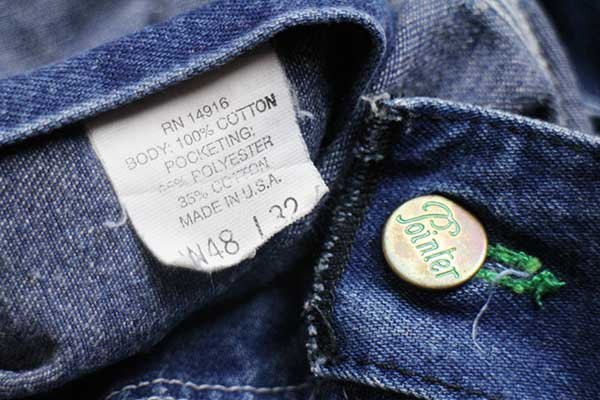 90s USA製 POINTERポインター ローバック デニム オーバーオール w48