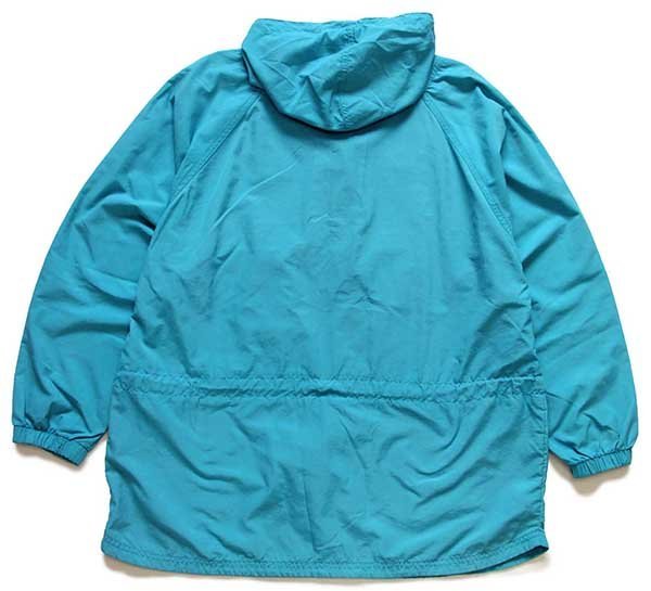 90s L.L.Bean 筆記体ロゴ刺繍 ナイロン アノラックパーカー ターコイズ