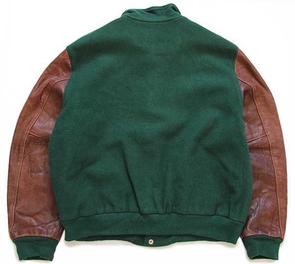Dehen WRG DESIGN INC刺繍 メルトン ウール 袖革スタジャン 緑×焦げ茶