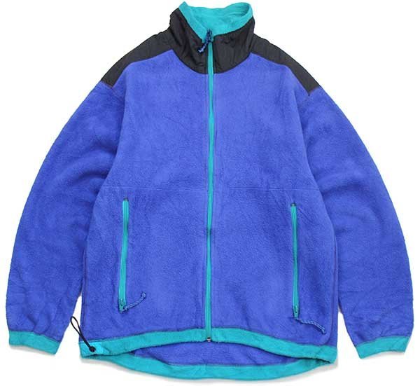 80s REI マルチカラー 切り替え POLARTEC フリースジャケット 青 M