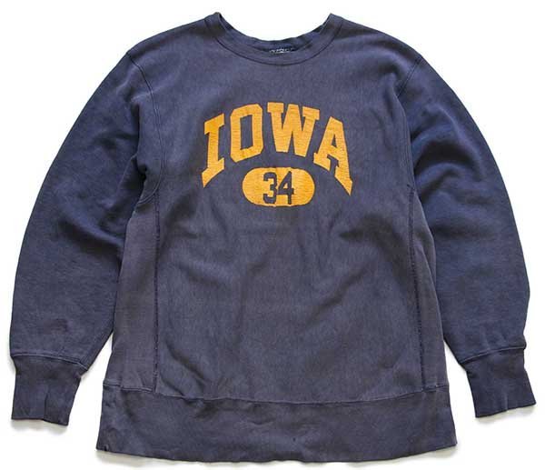 80s USA製 Championチャンピオン IOWA 34 ひび割れプリント リバース
