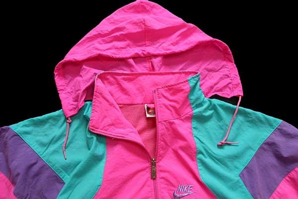 90s NIKEナイキ マルチカラー 切り替え ナイロンジャケット 蛍光ピンク