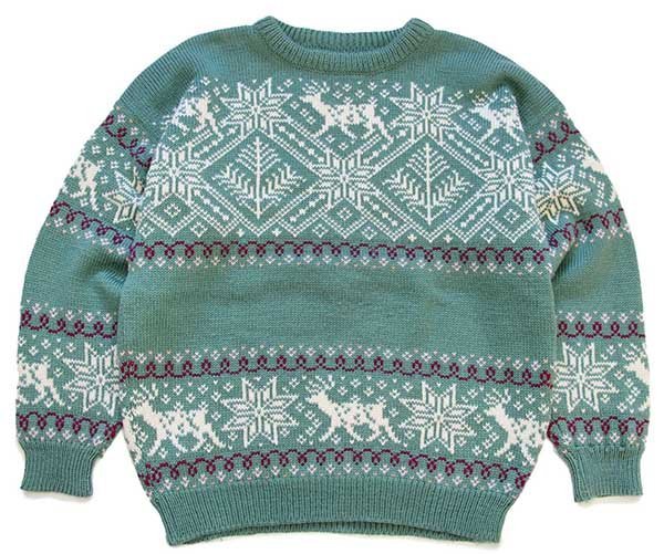 90s ノルウェー製 DALE OF NORWAY 雪柄 鹿柄 ノルディック柄 ウール