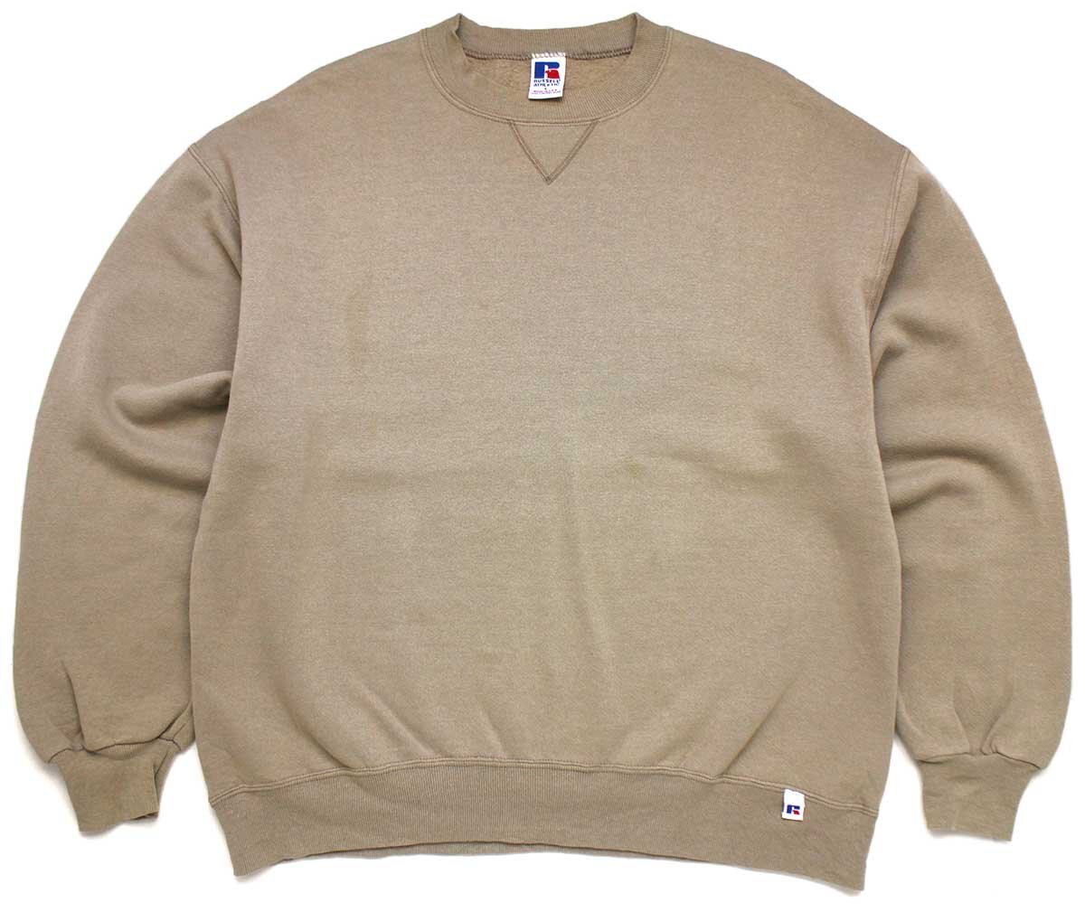 90s USA製 RUSSELLラッセル 無地 前V スウェット ベージュ L☆ブランク