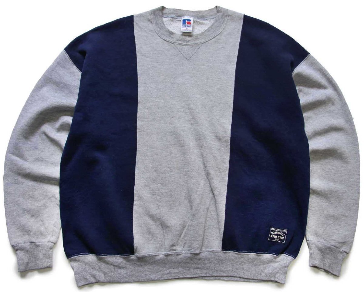 90s USA製 RUSSELLラッセル ツートン 切り替え 前V スウェット 杢