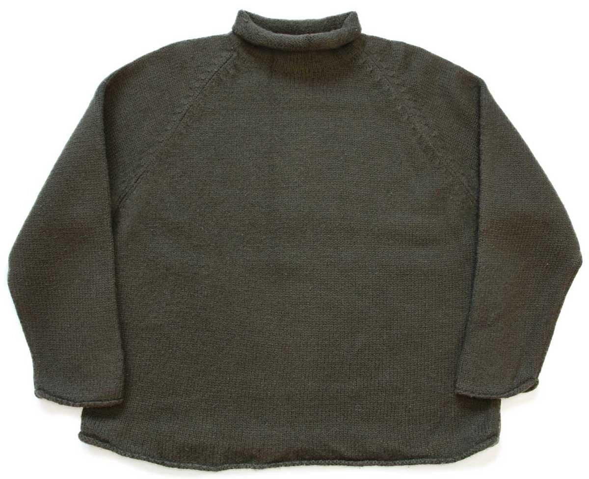 90s J.CREW 無地 ロールネック ウールニット セーター 緑 XL