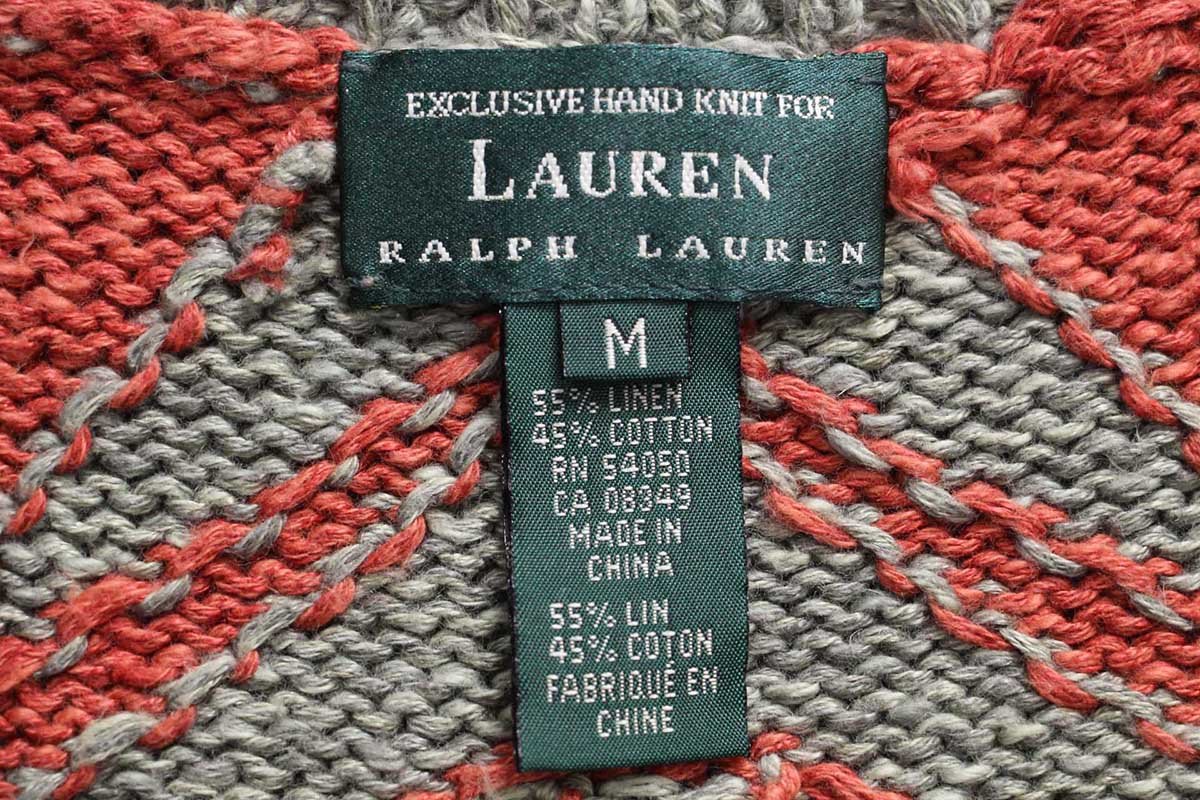 00s LAUREN ラルフローレン ネイティブ柄 コンチョボタン リネン