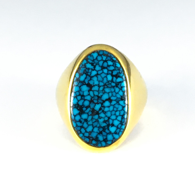 Lander Blue K22 gold ring 174 | ターコイズ・メンズシルバー