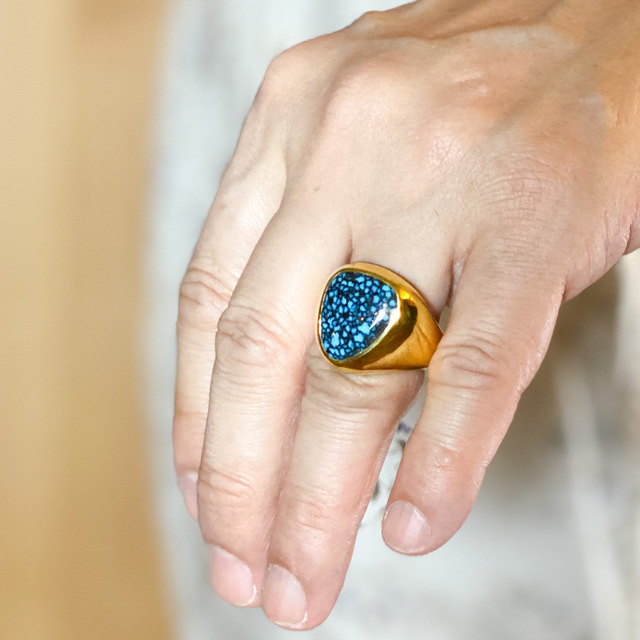 Lander Blue K22 gold ring 175 | ターコイズ・メンズシルバー