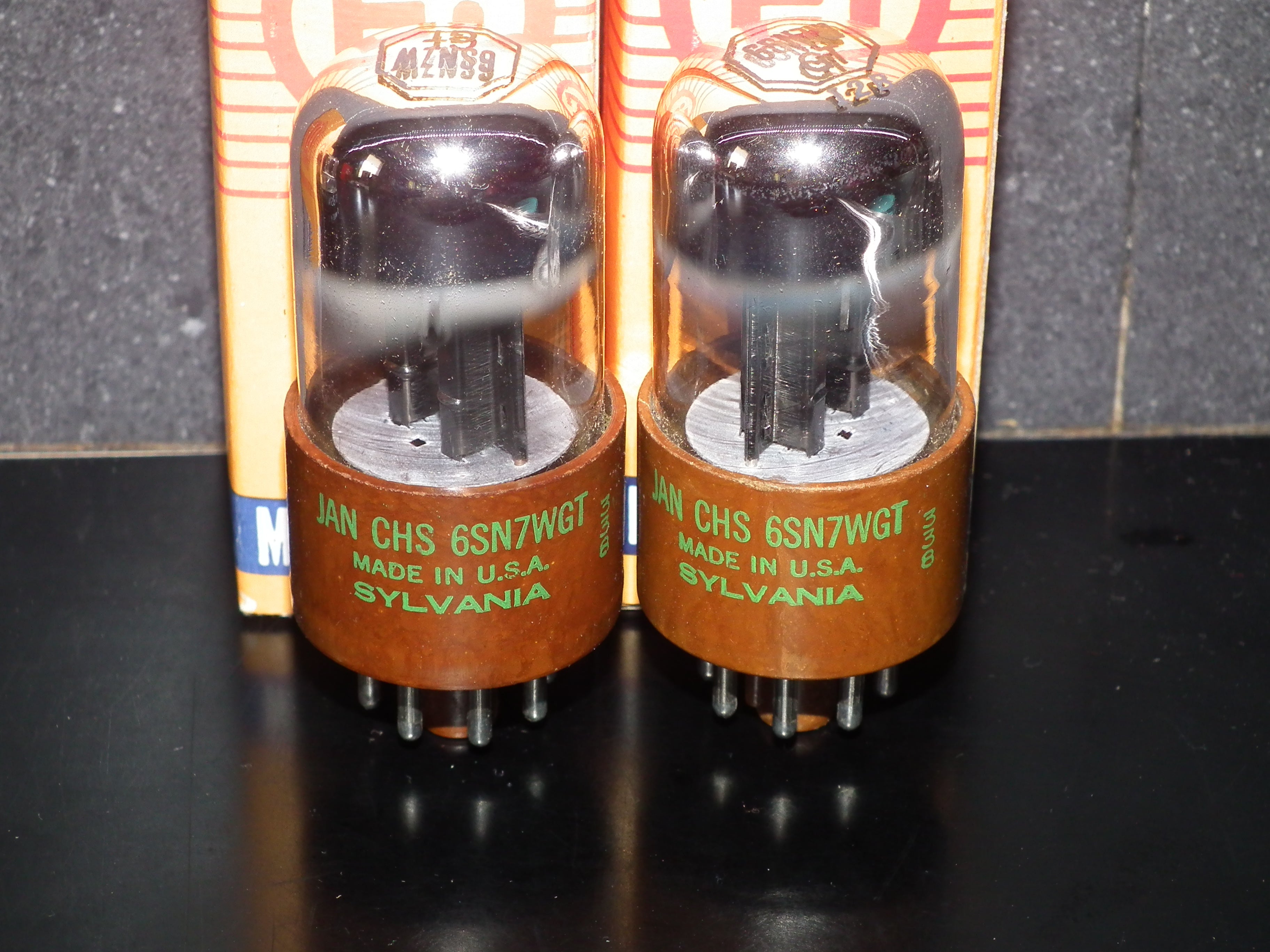 Matched Pair RARE 6SN7WGT Sylvania NOS Chrome Tops RARE Brown base