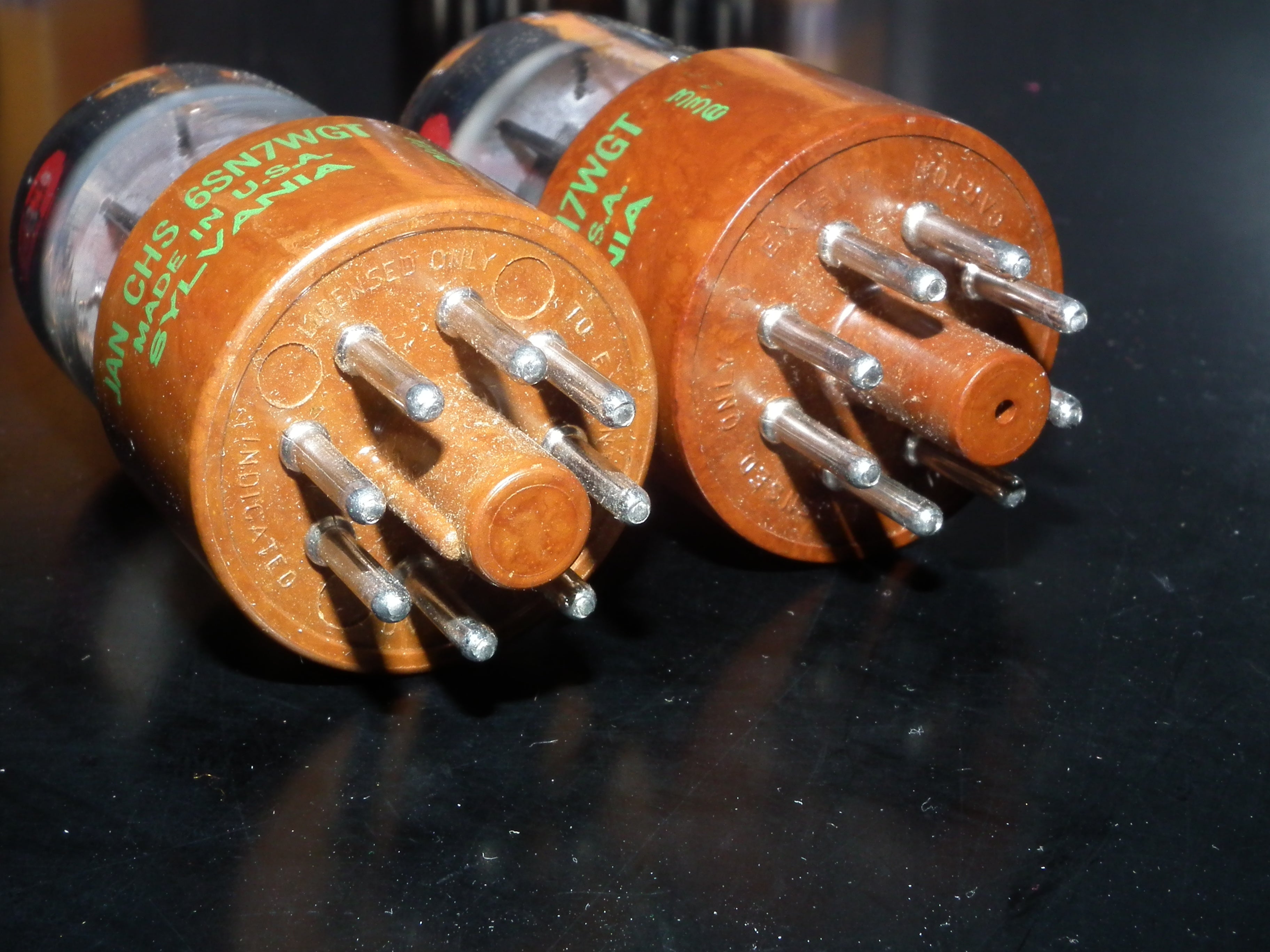 Matched Pair RARE 6SN7WGT Sylvania NOS Chrome Tops RARE Brown base