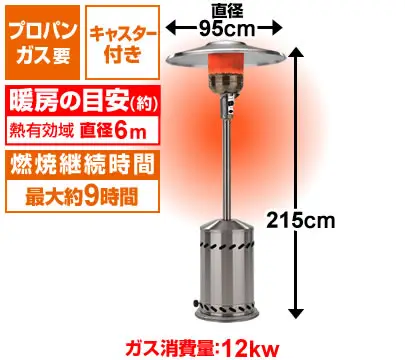 10kg以下ガスボンベ〉パラソルパティオヒーター【パティオ君