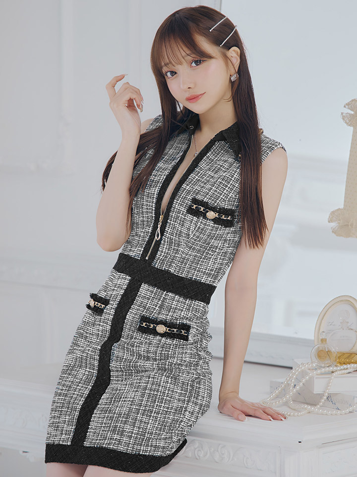 an/アン】 ツイード / ノースリーブ/ 襟付き/ フロントジップ