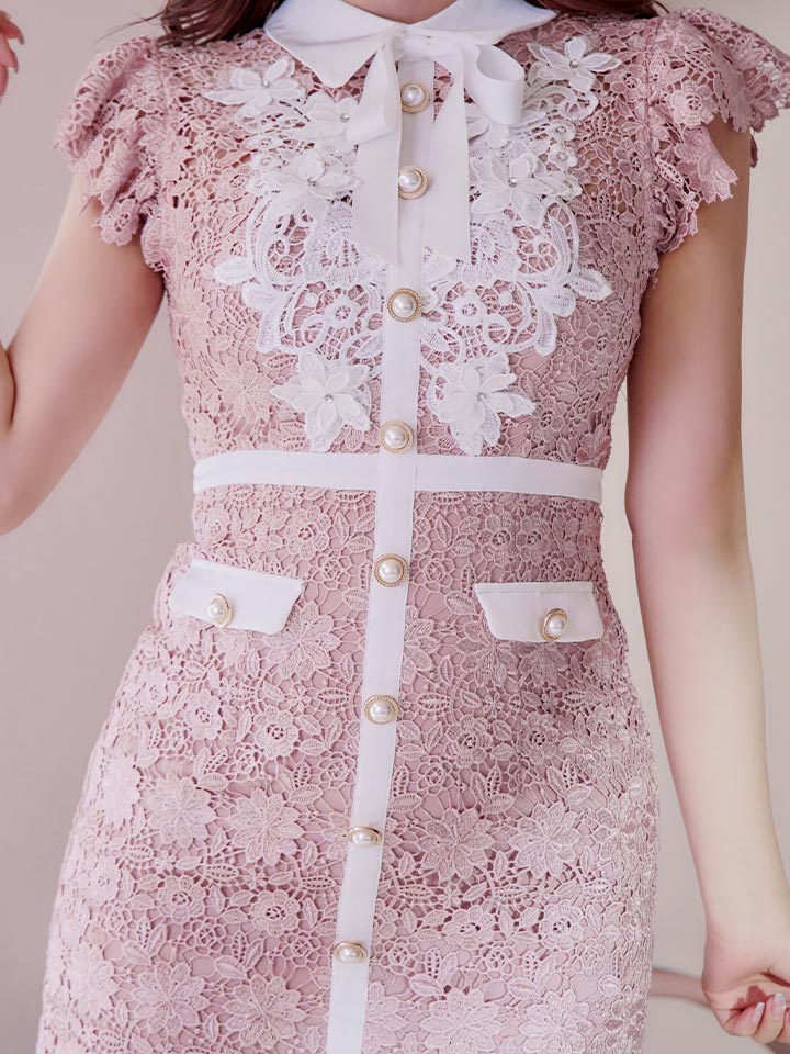 XSサイズあり【ROBE de FLEURS/ローブドフルール】襟付きリボン