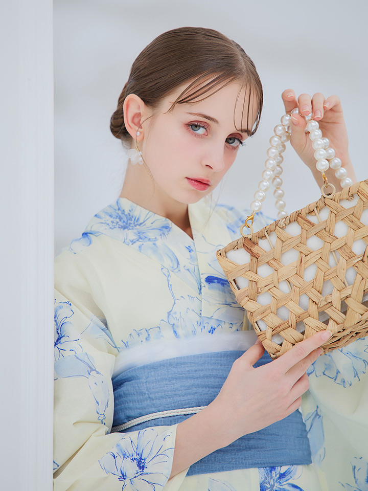 即日発送】グラデーションブルー牡丹和モダン浴衣【浴衣3点セット