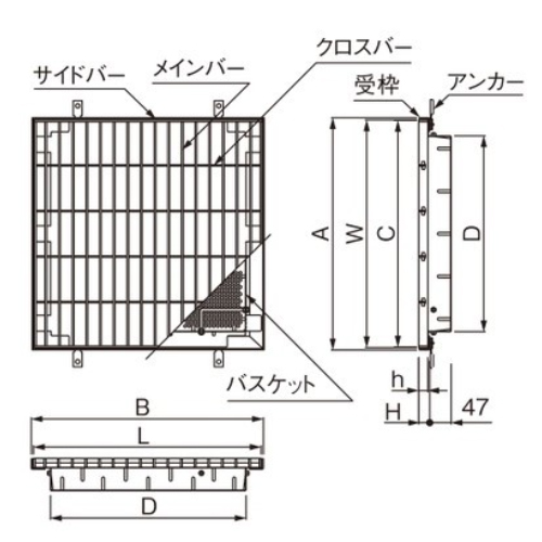 スギカウ / ステンレス製グレーチング集水桝用 SMQW 本体 6625 P=13
