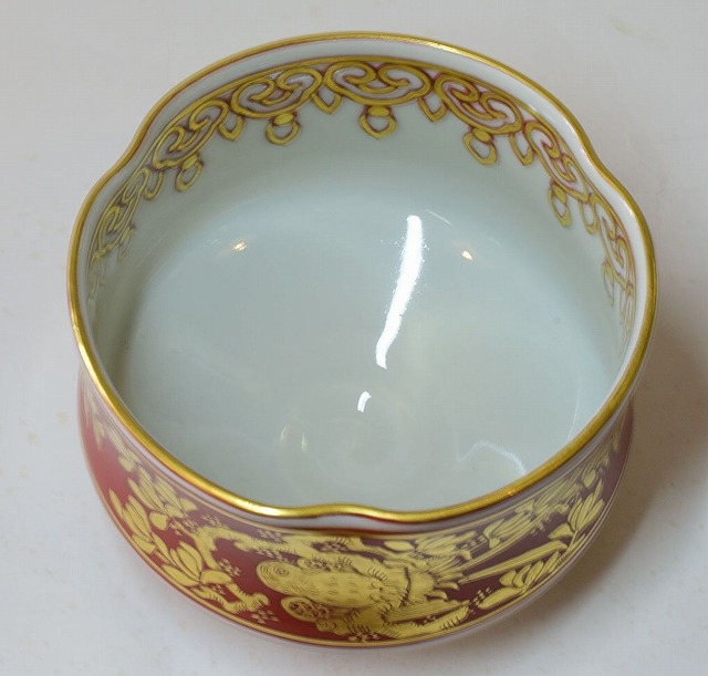 五山窯 淡幽 金襴手 洲浜赤瓷花鳥茶碗 堀之内 宗心書付 すいぎょく園