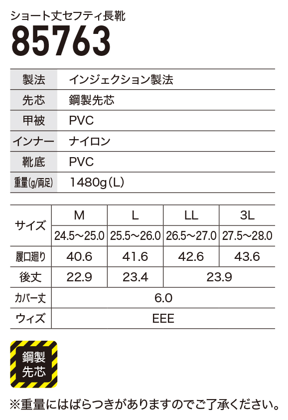 安全靴 安全長靴（先芯あり）ジーベック85763 |サンワーク本店