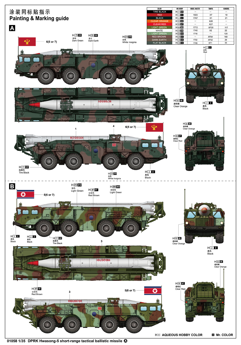 DPRK Hwasong-5 short-range tactical ballistic missile Trumpeter 01058