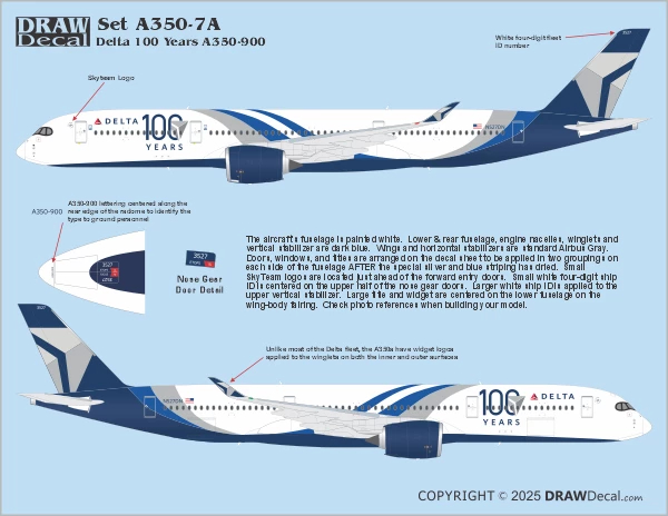Airbus A350-900 - Delta Air Lines 100 Years Draw Decal -20-A350-07A