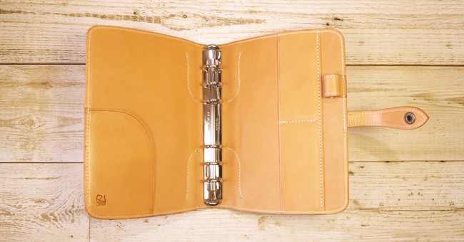 革のシステム手帳：バイブルサイズ：フラワーカービング：：手作り革製品