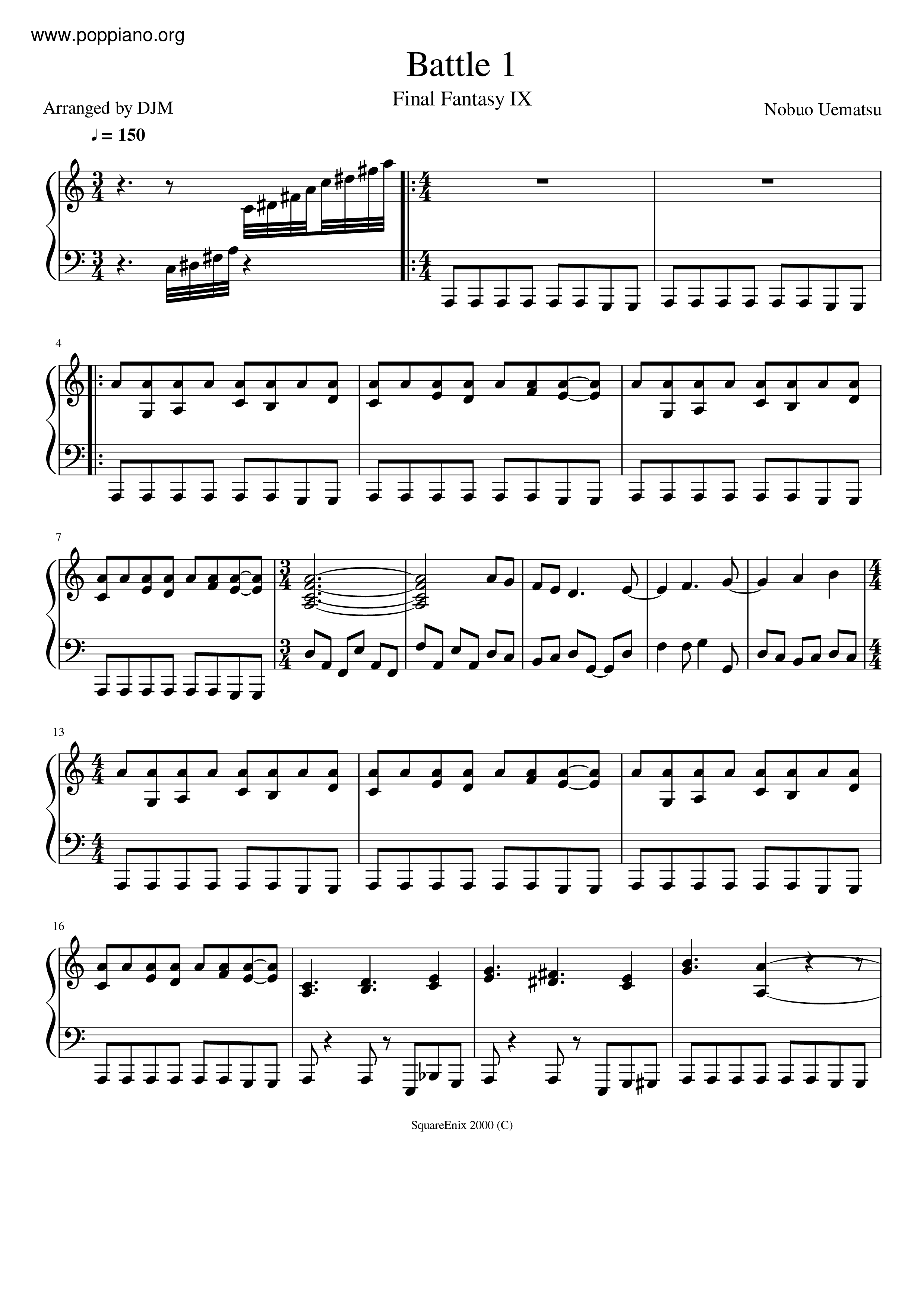 ☆ファイナルファンタジーIX - バトル1 악보 ピアノ譜pdf- POPPIANO