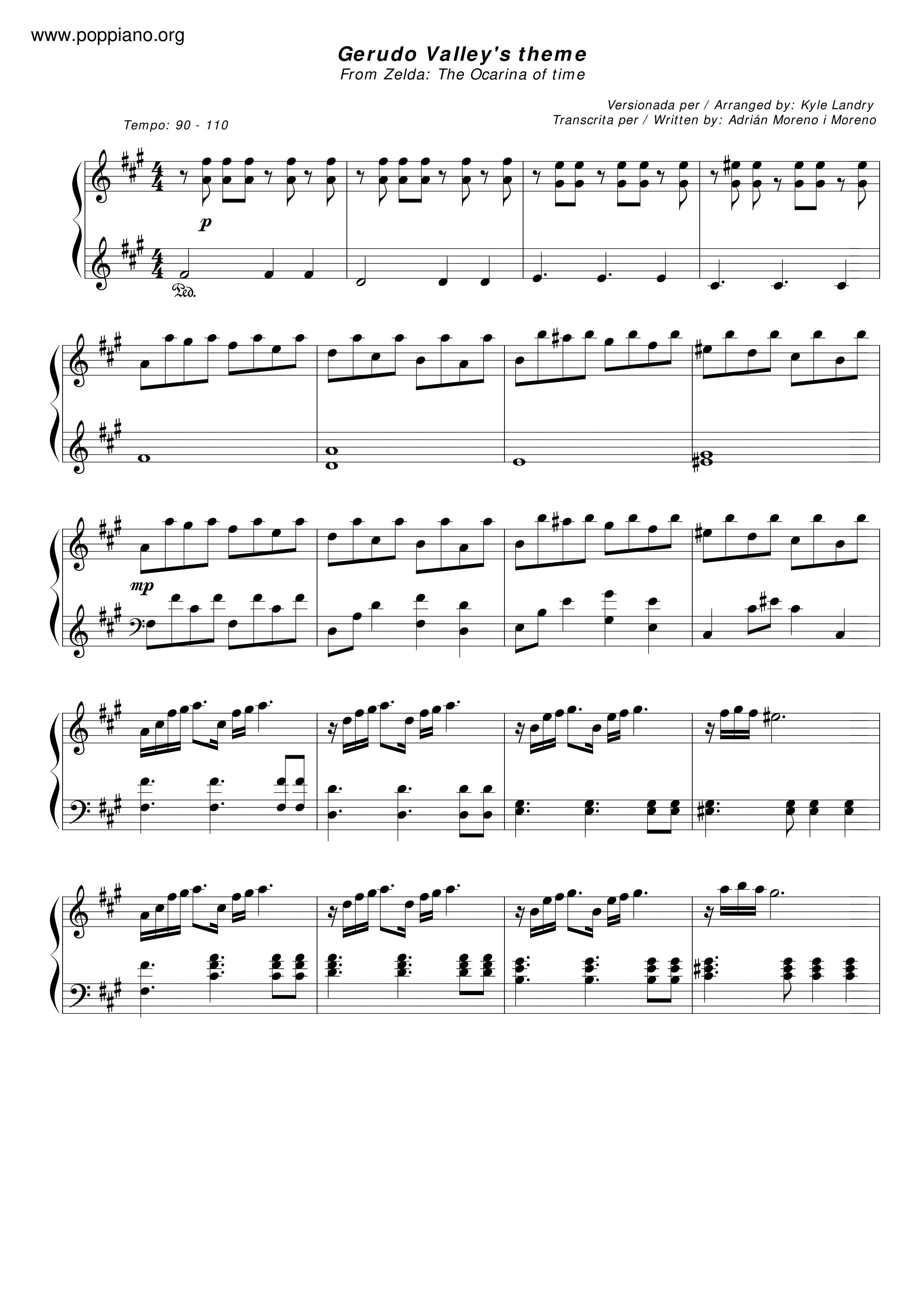 ☆ゼルダの伝説 時のオカリナ - ゲルドの谷 악보 ピアノ譜pdf