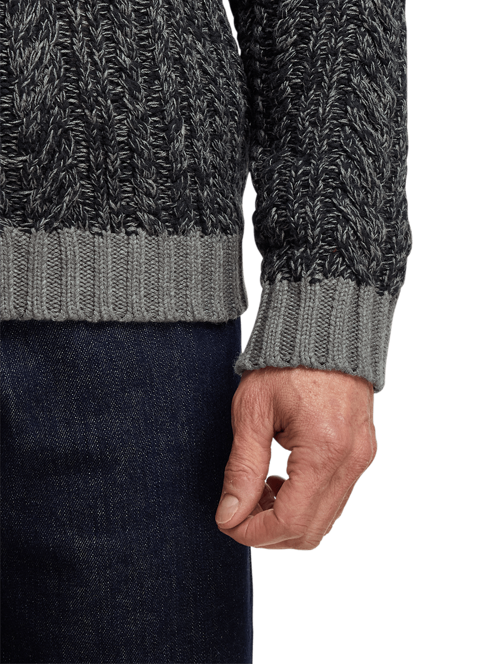 Cotton Cable Full Zip Mock Neck Sweater - Black/grey – Paul Fredrick