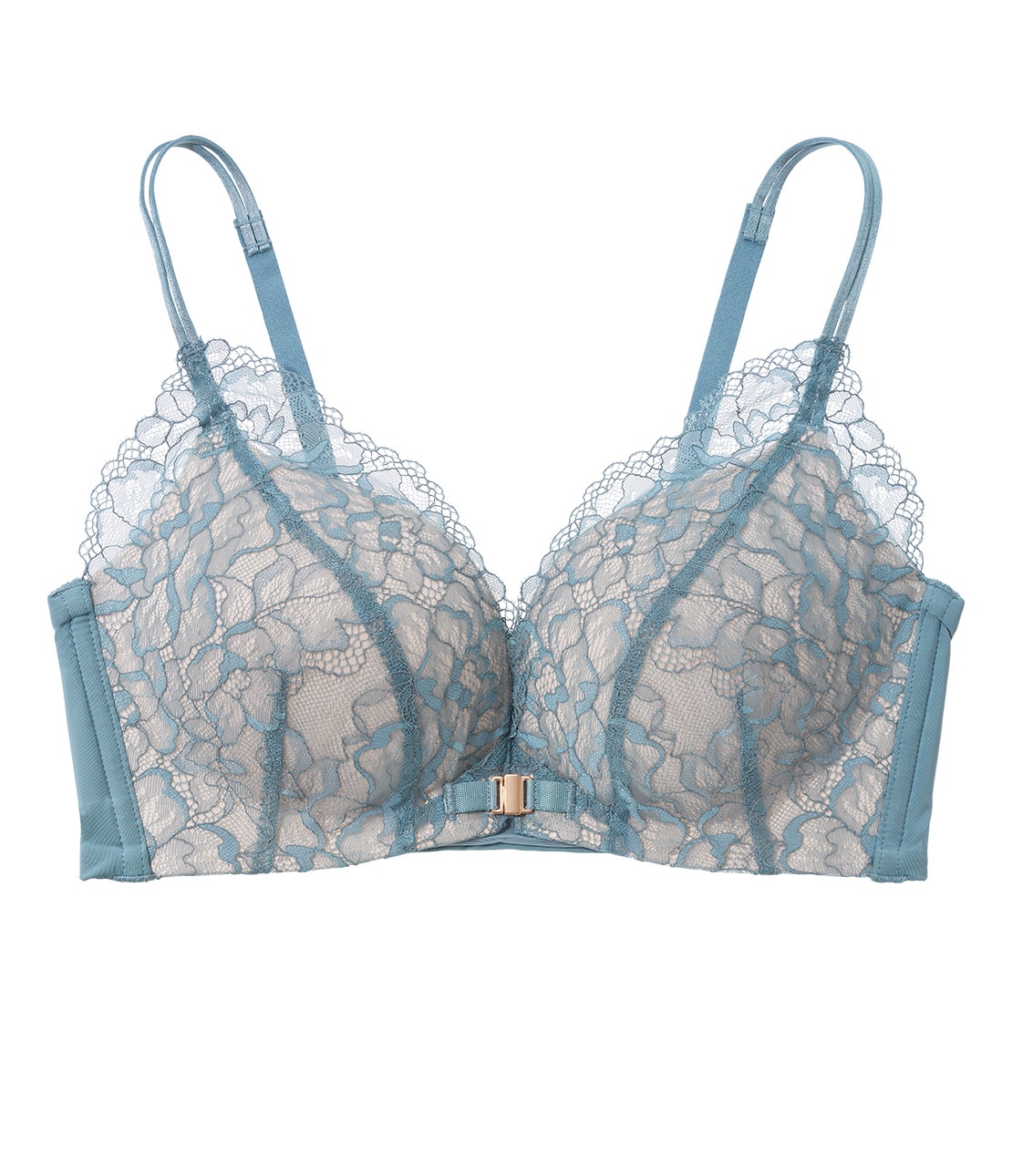 プッシュアップフロントホックノンワイヤーブラ(C70 ブルーグリーン