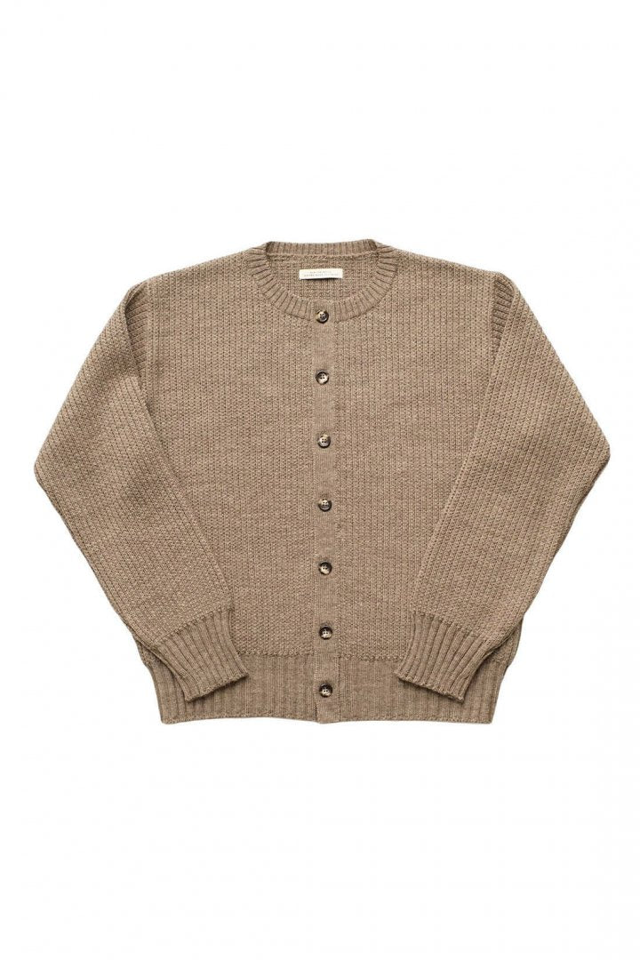 OLD JOE - TWEEDY YARN BUTTONED CREW-NECK SWEATER - TAUPE – PHAETON