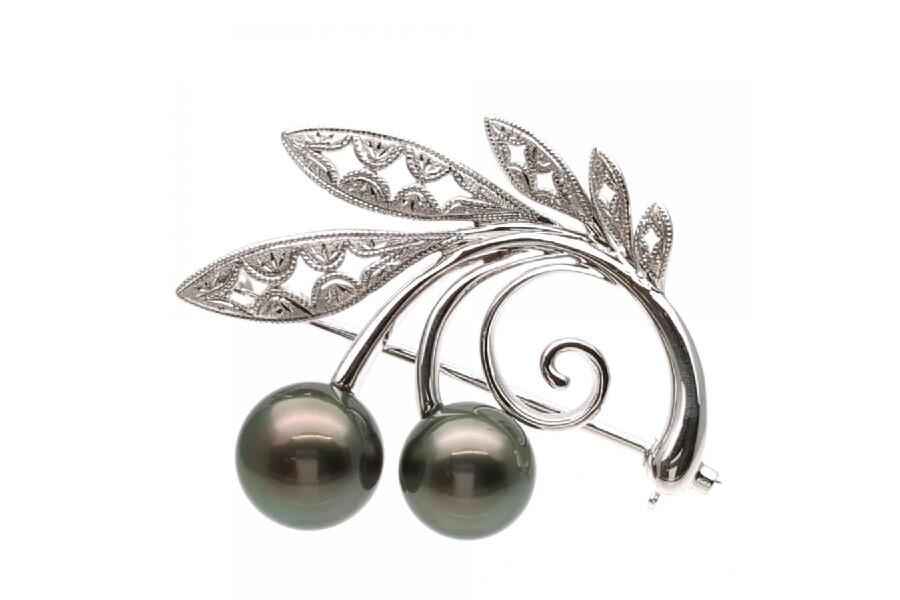 ミキモト パールブローチ K18 7.4g 真珠 9mm 8mm グレー MIKIMOTO 磨き